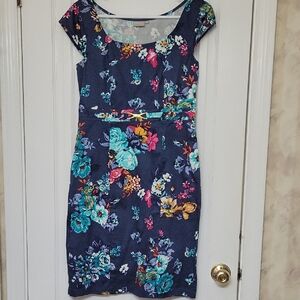 eShakti Navy Floral Print Midi Dress